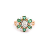 Emeralds Diamonds 18 Carats Yellow Gold Daisy Ring